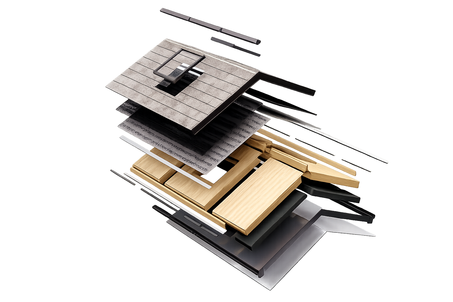 Icotherm ventilated roof system — full exploded view